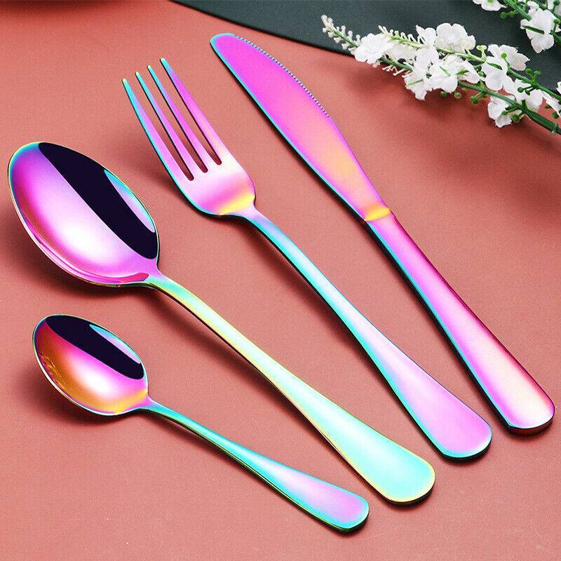 LuxeRainbow™ 24-Piece Matte Stainless Steel Cutlery Set – Bold Colour, Timeless Class