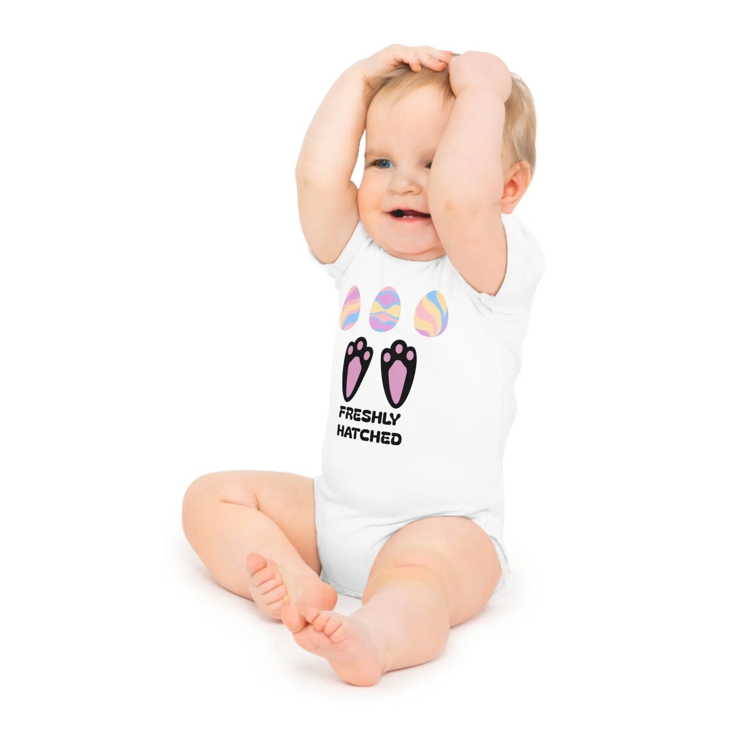 Newborn Bodysuit Freshly Hatched, Infant Romper Baby Shower Gift, Toddler One Printify