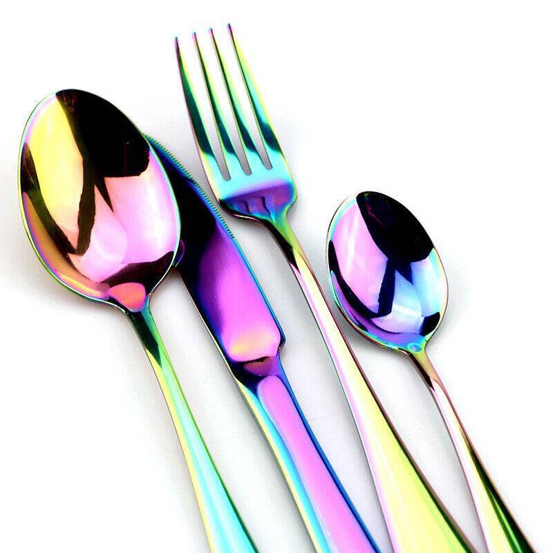 LuxeRainbow™ 24-Piece Matte Stainless Steel Cutlery Set – Bold Colour, Timeless Class
