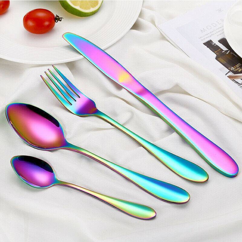 LuxeRainbow™ 24-Piece Matte Stainless Steel Cutlery Set – Bold Colour, Timeless Class
