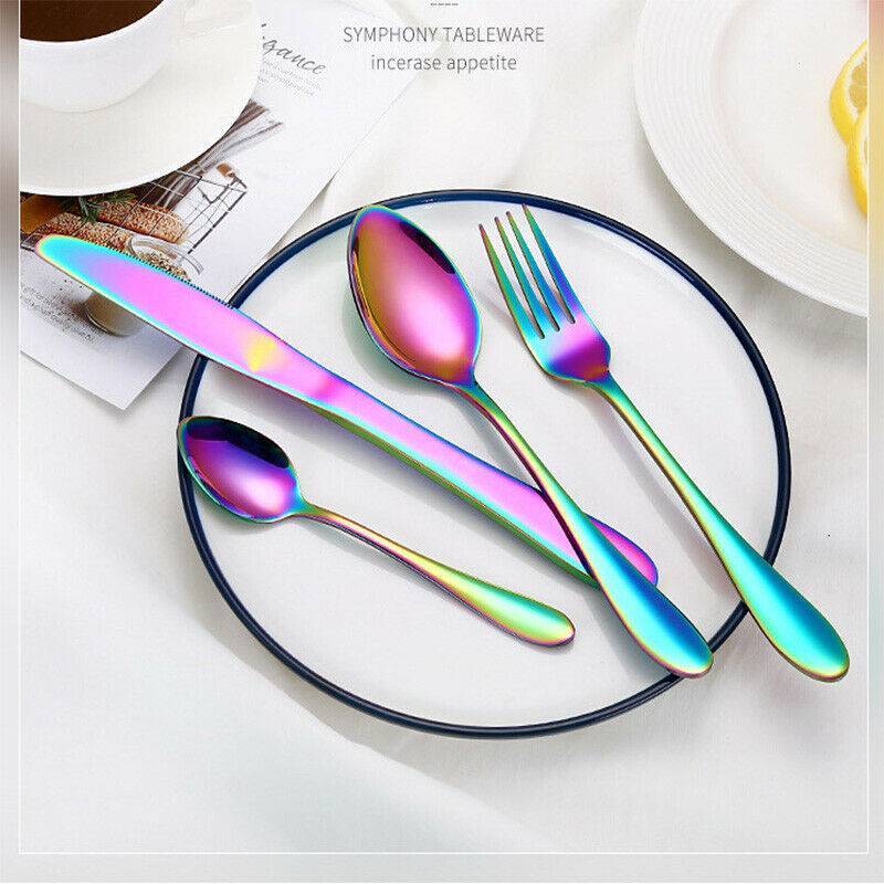 LuxeRainbow™ 24-Piece Matte Stainless Steel Cutlery Set – Bold Colour, Timeless Class