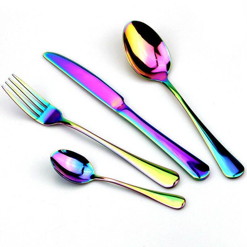 LuxeRainbow™ 24-Piece Matte Stainless Steel Cutlery Set – Bold Colour, Timeless Class