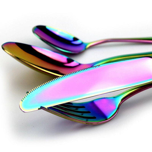 LuxeRainbow™ 24-Piece Matte Stainless Steel Cutlery Set – Bold Colour, Timeless Class