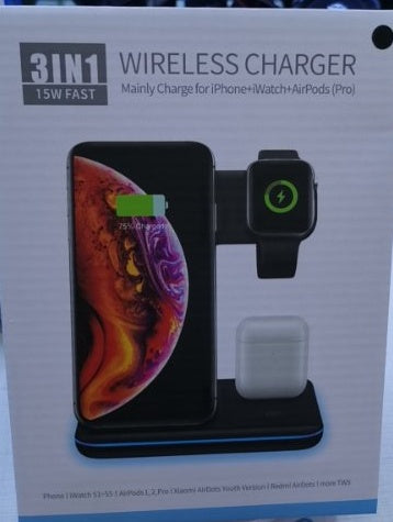 3-in-1 Wireless Charger Stand – Compatible with Phones, Watches & Earphones