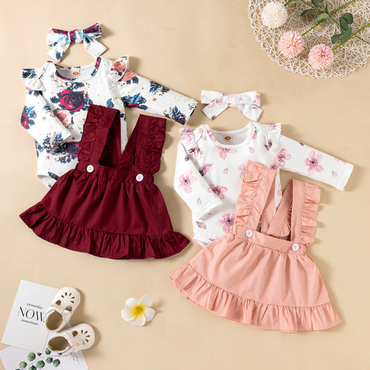 Printed Long-sleeved Baby Girl Romper