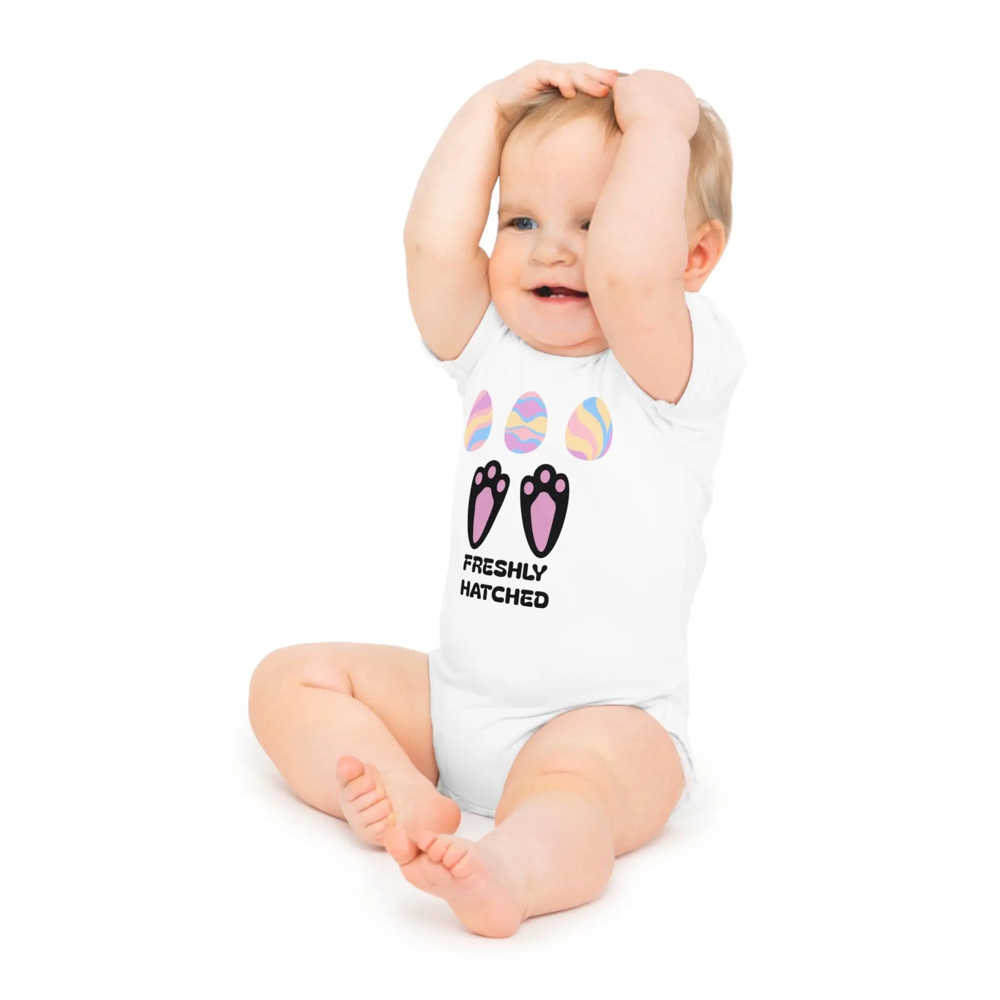 Newborn Bodysuit Freshly Hatched, Infant Romper Baby Shower Gift, Toddler One Printify