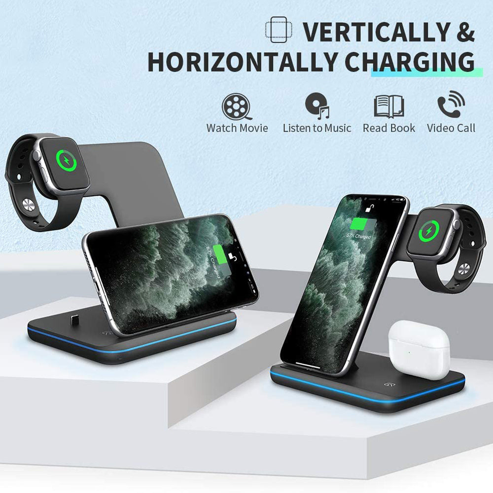 3-in-1 Wireless Charger Stand – Compatible with Phones, Watches & Earphones